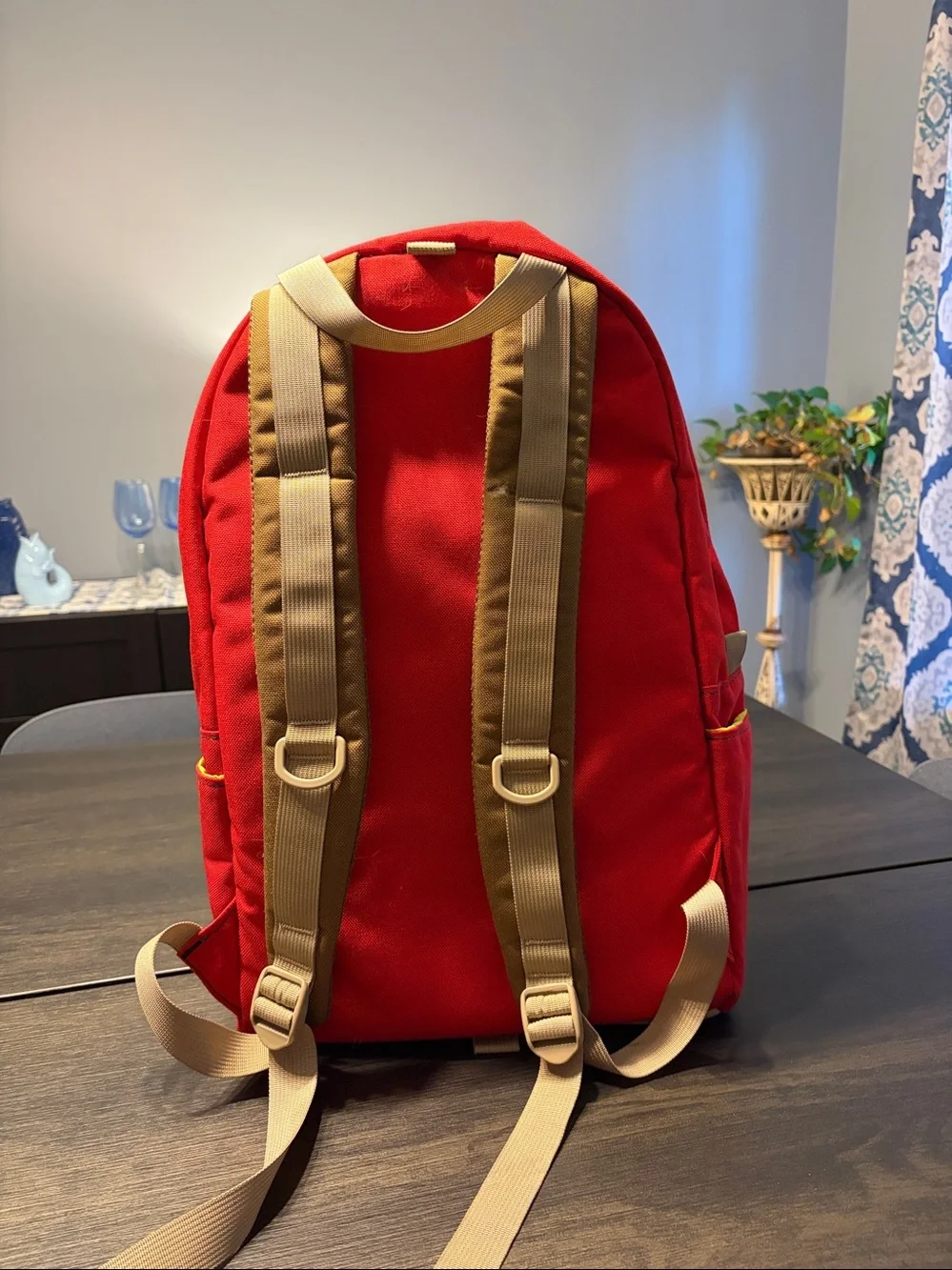 Topo Designs Daypack Backpack Red Khaki Leather EUC